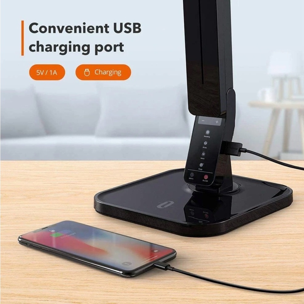 TaoTronics LED Desk Lamp, Adjustable Arm, Multiple Settings, USB Charger, Black - Picture 3 of 14